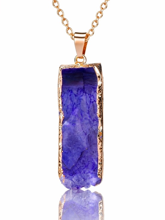 Handmade Jewelry - Natural Quartz Crystal Purple Gold Necklace